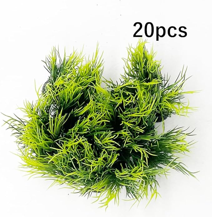 Smoothedo-Pets Aquarium Plants Fish Tank Decorations Small Size/2inch Ornament Plastic Artificial Plant Goldfish Waterscape Fish Hides Mini Grass Set (20pcs/Green)