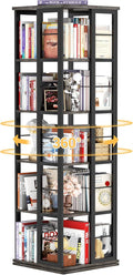 Aheaplus Rotating Bookshelf, Corner Bookcase, 360 Display Wood Spinning Bookshelves, Floor Standing Bookcase Narrow Shelf,5 Tiers, Grey Oak
