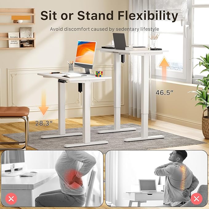 JOY worker Small Electric Standing Desk, 31.5" x 20" Whole Piece Height Adjustable Desk with Memory Controller, White Sit to Stand Workstation for Home Office