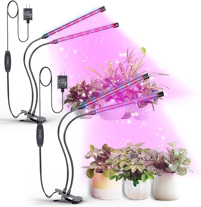 bseah Plant Grow Light for Indoor Plants 2 Pack, Full Spectrum Indoor Grow Light, Auto ON & Off Timer 3/9/12H