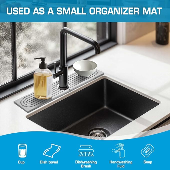 Faucet Mat for Kitchen Sink, Diatomite Quick Drying Tray, Long 23.6'' Kitchen