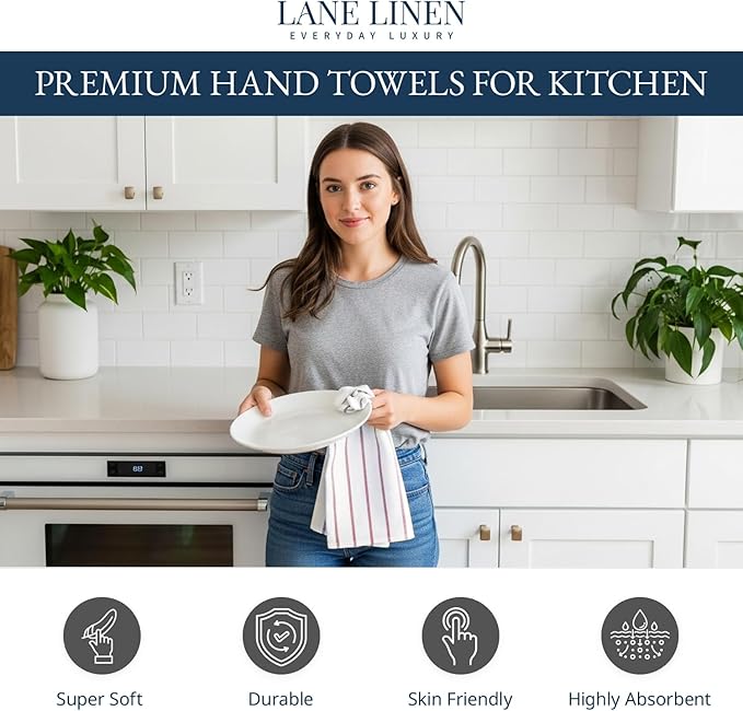 LANE LINEN 100% Cotton Kitchen Towels Set, Quick-Drying Dish Towels, Tea Towels