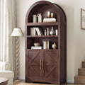 Arched Bookshelf Bookcase China Pantry Storage Cabinet with Doors and Shelves,Kitchen Pantry Cabinet,71“ Tall Food Pantry Furniture for Living Room, Dining Room (Brown)