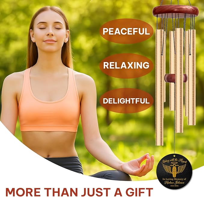 Personalized Motorcycle Memorial Wind Chime – “Riding with The Angels” Custom Name & Years – Engraved Biker Sympathy Gift – Remembrance Windchime for Loss of Loved One – Tribute for Motorcyclists
