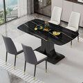 Modern Dining Table Set for 4, Marble Kitchen Table Chair Set for 4, Rectangular Kitchen Table with PU Leather Upholstered Chair for Dining Room (Off White-C)