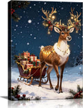 AbcCustomize Vintage Reindeer & Gift Boxes Christmas Wall Art - Snowy Holiday Scene Canvas Print with Festive Lights, Rustic Winter Decor for Room, Perfect Christmas Gifts & Holiday Decorations