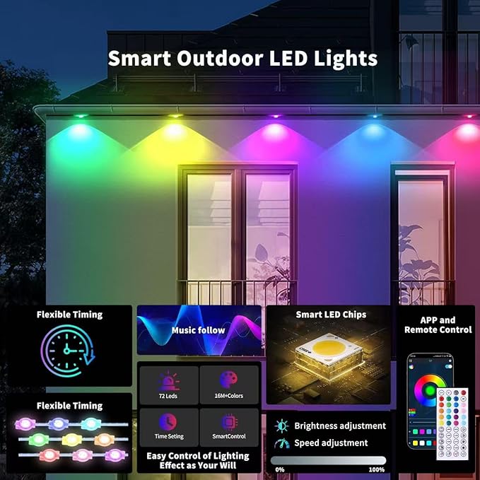 50ft Permanent Outdoor RGB Lights with App Smart LED String Light Remote Control Outdoor Hanging Party Light Waterproof Color Changing Outside Lights for Yard Holiday Christmas House Roof Patio