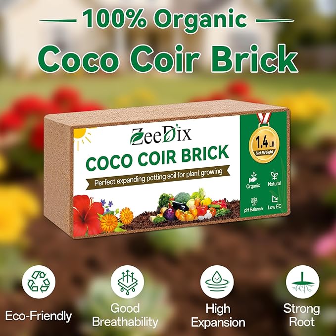 ZeeDix 12 Pcs Premium Coco Coir Brick- Natural Compressed Coconut Coir Bricks Coco Coir Fiber Potting Soil with Low EC and pH Balance, 100% Organic Coconut Coir for Plants Gardening Herbs Reptiles