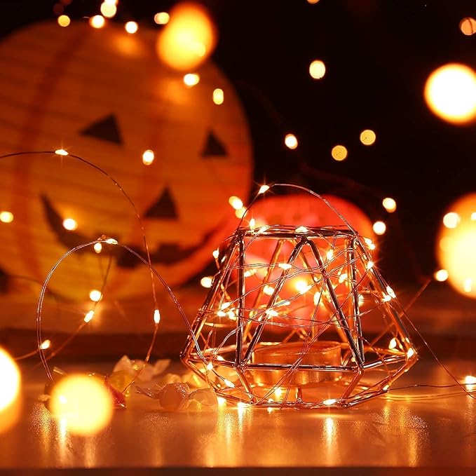 VOOKRY 8 Pack 30 Led Fairy Lights Battery Operated String Lights-10 ft Orange Waterproof Silver Wire Firefly Starry Moon Lights for Crafts Wedding Party Bedroom Halloween Christmas Table Centerpieces