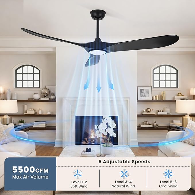 heimo 72 Inch Black Ceiling Fan with Light and Remote, Wood Outdoor Ceiling Fans with Lights Dimmable for Bedroom Living Room Patios Proch Office Rustic Extra Large High Cfm Exterior Fan
