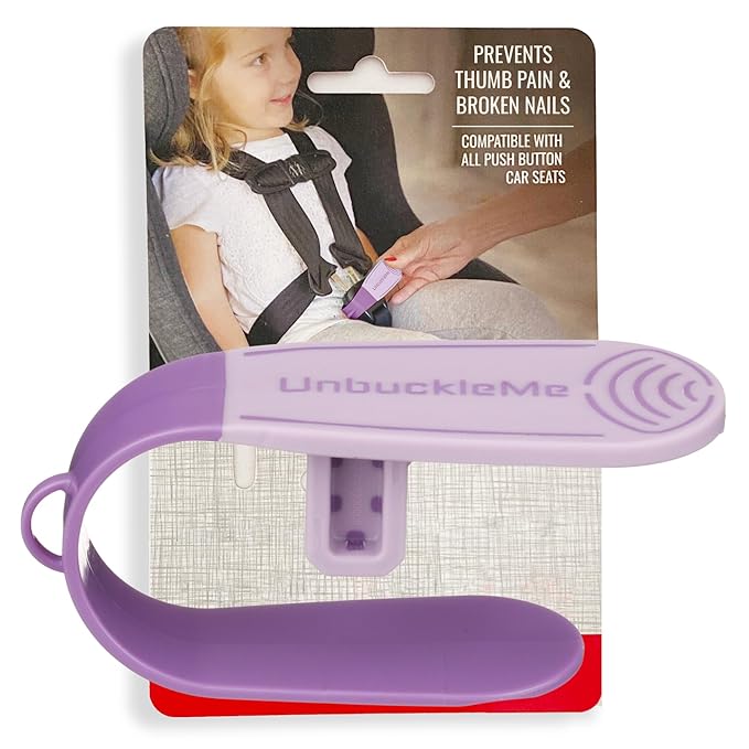 UnbuckleMe Car Seat Buckle Release Tool - Easy Opener Aid for Arthritis, Long Nails, Older Kids - Button pusher for infant, toddler, convertible 5 pt harness car seats - As Seen on Shark Tank (Purple)
