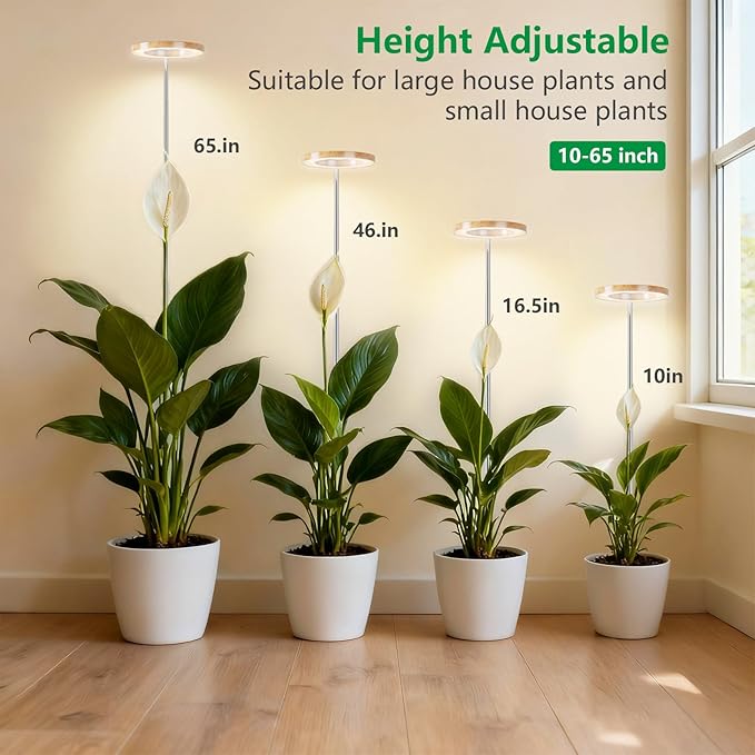 SDOVUERC Full Spectrum Grow Lights for Indoor Plants – Adjustable Height Plant Lamp with Wood‑Grain Finish, 6/12/18H Timer, 3 Color Modes, Perfect Plant Lights for Houseplants Growing(Pack 2)
