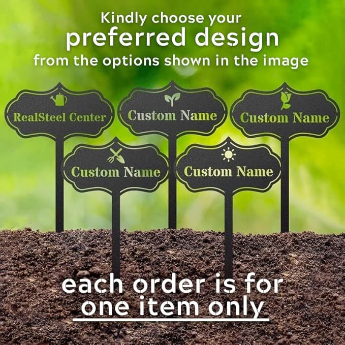 RealSteel – Customizable Seed & Plant Markers - Outdoor Herb Garden Stakes - Elegant Fruit/Vegetable Labels - Steel Plant Tags for Pots - Classy Design for Farmhouse/Greenhouse – Watering Can Icon