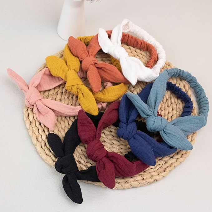 XIMA Headbands for Girls, 8pcs Cotton Rabbit Ears Hairbands for Toddlers Teens Children, Removable Rabbit Ear Bows Kids Hair Accessories