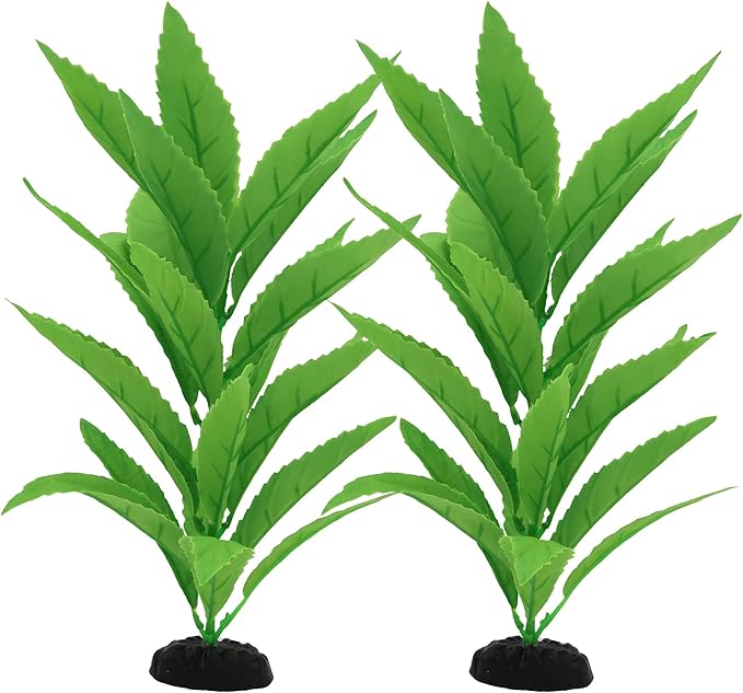 2-Pack 12 Inch Aquarium Silk Aquarium Plants, Artificial Plastic Plant for Small Tank, Goldfish, Fish Hides (Green A, 12 Inch)