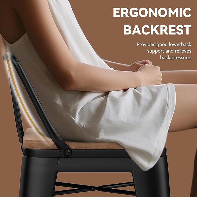 Yongchuang 24" Metal Barstools Set of 2 Counter Bar Stools with Wood Top Low Back Matte Black