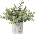 Hollyone Mini Artificial Potted Plants Fake Plants in Marble Pots, 1Pcs Plastic Eucalyptus Greenery Faux Plants for Home Office Desk Room Centerpiece Shelf Décor