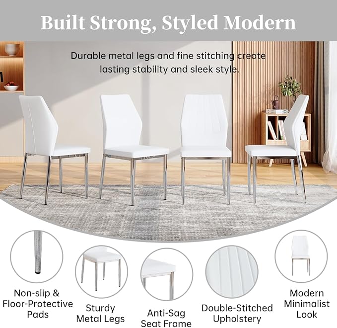 63" Modern Black Dining Table Set for 6 with Chairs, 7 Piece Rectangular Dining Room Table and 6 PU Leather Chairs, Kitchen Dining Set with Matte Wood Finish, Geometric Base, Easy Assembly