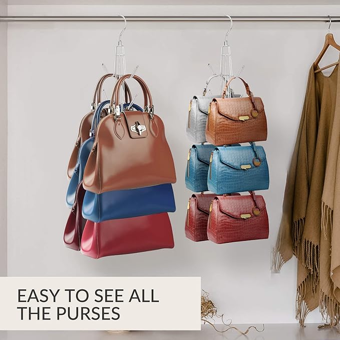 ZEDODIER Purse Organizer for Closet, 3 Pack Rotatable Sturdy Purse Hanger Bag