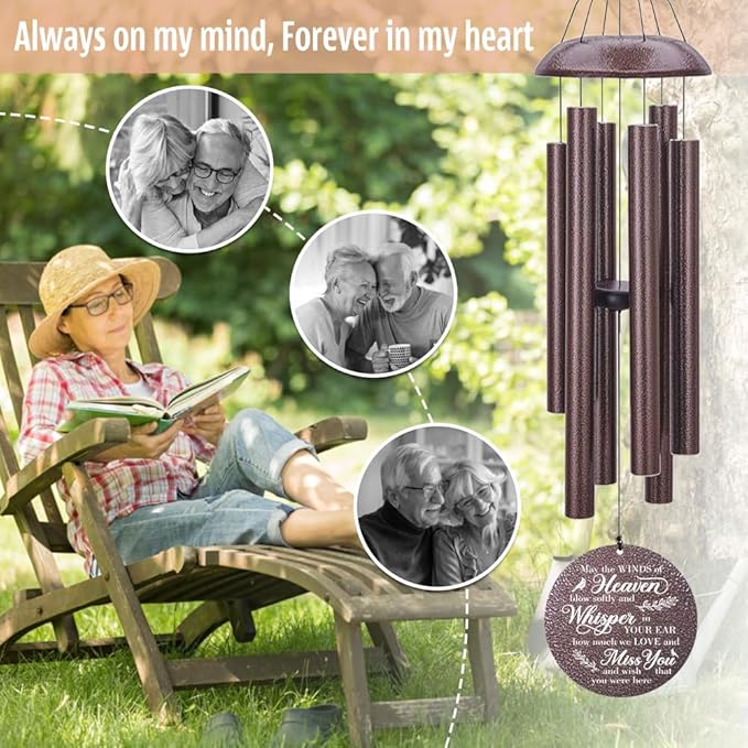 Sympathy Wind Chimes Life Tree, 36inch Personalized Memorial Wind Chimes, Cardinal Wind Chime for Loss of Loved Dad/Mom, Memorial Gifts Deep Tone Outdoor Decorations (Produced in USA)