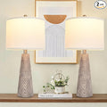 Terpsichore Nightstand Lamp Bedside Lamps Set of 2 Vintage Rustic Farmhouse Table Lamp 3 Way Dimmable Horizontal Stripe Light,for Living Room Bedroom,USB A+C (Gray, Hing 24 in)