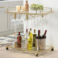 Bar Cart for Home Bar Chrome Serving Cart with Wine Rack 2-Tier Acrylic Rolling Bar Carts on Wheels Clear Dessert Cart Lucite Bar Stand Glass Liquor Cart for Living Room Kitchen Club Gold