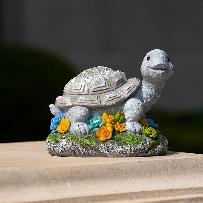 Garden Statue Turtle,Solar Turtles Decor for Outdoor,Resin Tortoise Figurine with Solar Light for Patio,Balcony,Yard,Lawn Ornament,Perfect Garden Gift