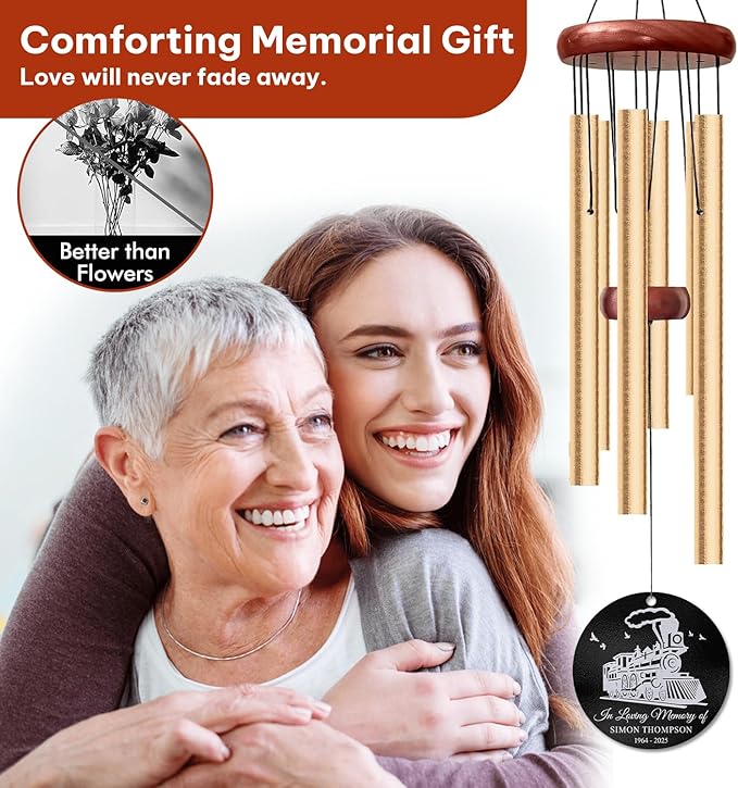 Personalized Train Memorial Wind Chimes for Outdoors – Custom Name & Years Remembrance Gift – Memory Chimes for Loss Loved Ones – Sympathy Gifts for Loss – in Loving Memory Railway Tribute Décor
