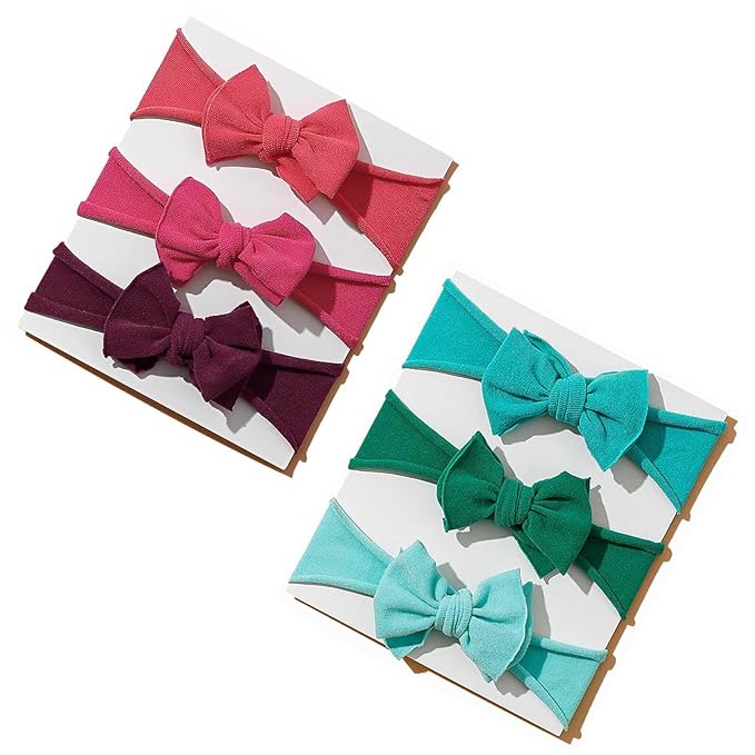 6pcs Nylon Headbands, Stretchy Knot Hair Accessories Gift, Double Layer Soft Elastic Hairbands for Newborn, Infant, Toddler Girls (Multicoloured)