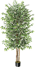 GTIDEA 7ft Ficus Artificial Trees, Tall Faux Trees Indoor with Natural Trunk and Fake Silk Tree Fake Plants for Home Decor Living Room Outdoor Balcony House Office (Included Dried Moss)