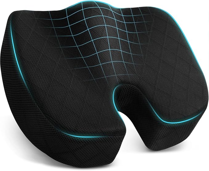 TushGuard Seat Cushion - Cushion for Office Chair, Car Seat, Airplane, Bleacher - Sciatica & Coccyx Pain Relief Desk Chair Cushion for Long Sitting Office Workers, Car Drivers(Black, XX-Large)