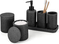 ZCCZ Black Stone Bathroom Accessories Set 6 Pieces - Toothbrush Holder, Lotion Dispenser, Qtip Container, Vanity Tray, Tumbler - Countertop Organizer for Bathrooms - Elegant and Functional Décor Set