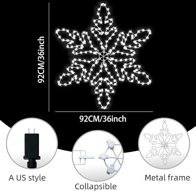 Led Snowflake Lights Outdoor, 36" 219 LED Smart Blue White Snowflake Christmas Lights with APP Remote Control Timer Music Sync, Metal Frame & Removable for Christmas Window Decorations