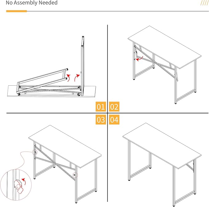 Folding Desk 47 inch No Assembly Required Home Office Table, Writing Gaming Computer Camping Desk, Beige