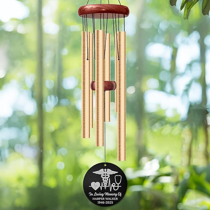 Personalized Medical Memorial Wind Chime – “in Loving Memory” Custom Engraved Name & Years – Doctor Nurse Sympathy Gift – Windchime for Healthcare Workers – Healing Tribute for Loss of Loved One