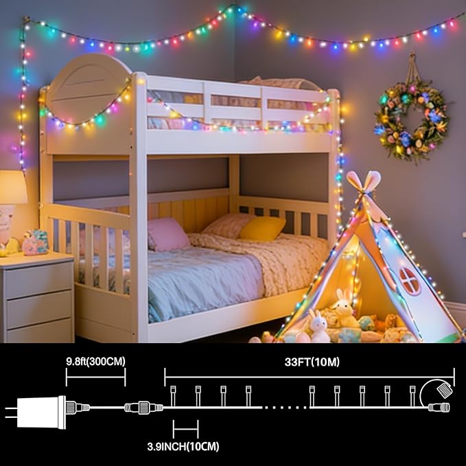 LAMPHOME 33ft Christmas Decorative Mini Lights, 100 LED Green Wire Fairy Starry String Lights Plug in, 16 Lighting Modes, for Indoor Outdoor Xmas Tree Wedding Party Decoration (White+Multicolor)