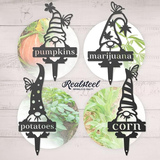 RealSteel, Garden Gnomes Metal Plant Labels, Vegetable, Herb Markers, Outdoors (Watermelon)