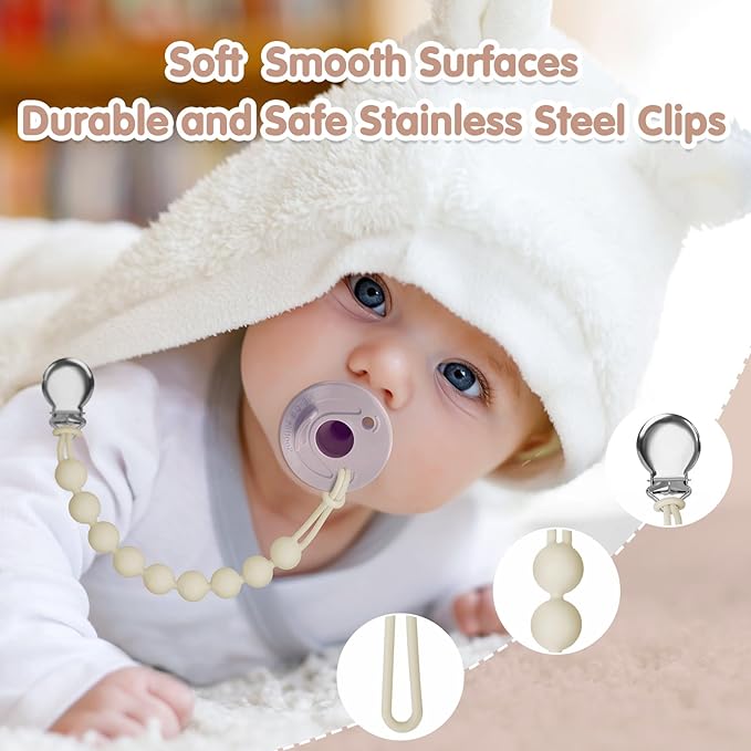 Pacifier Clips for Baby Girls Boys - Loviomad Silicone Paci Clip for Philips Avent Soothie Binky Holder, Baby Newborn Essentials Shower Birthday Gift (4-Pack)