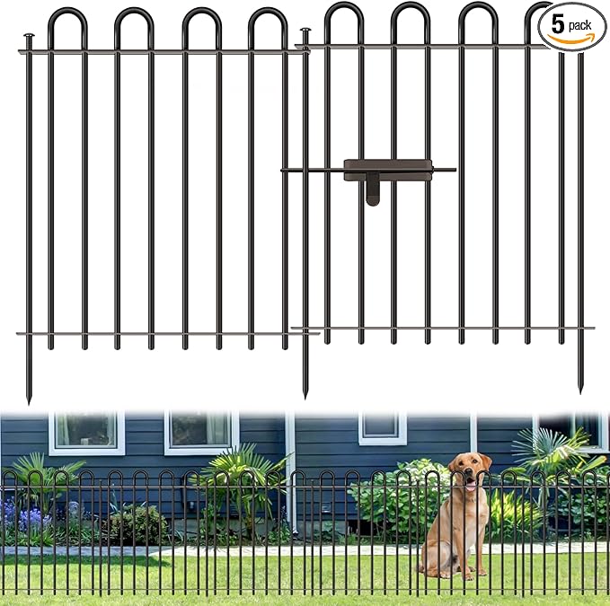 5 Panels Decorative Garden Fence, 32 in (H) x 10.8 ft (L) Metal Thick Tube No Dig Dog Fence Outdoor for Yard, Rustproof Tall Animal Barrier Fencing, Garden Edging Border for Yard, Patio