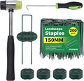 200pcs 6 Inch Green Artificial Turf Stakes Staples+200pcs Washer+Pick Hook+Rubber Mallet,11 Gauge Landscape Staples, Galvanized Lawn Spikes Yard Ground Pin for Artificial Grass Weed Barrier Sod Fabric