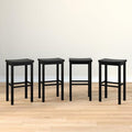 Grain & Grove Smith Collection Set of 4 Solid Wood Bar Stools, 30 inch Saddle-Seat Bar Chairs, Backless, Heavy-Duty Construction, Footrest Support, for Kitchen Islands, Home Bars, and Counters, Black
