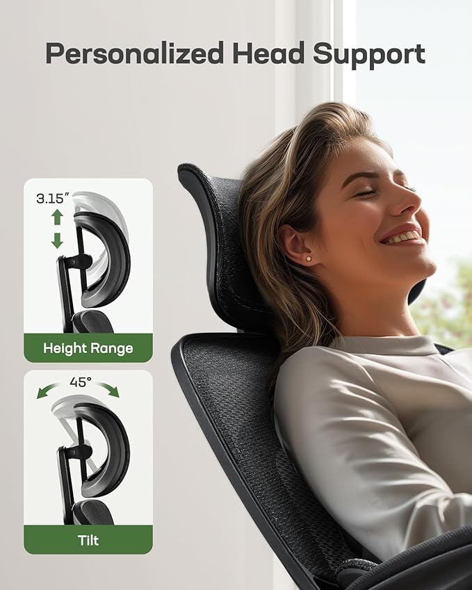 Marsail Ergonomic Office Chair with Lumbar Support, High Back Desk Chair with 2D Headrest & Flip-Up Armrests Gaming Computer Task Chair Tilt Function Black