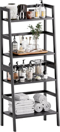 HITNET Black Bookshelf, 4-Tier Ladder Shelf, Freestanding Leaning Bookcase with Bamboo Shelves, Space Saving Flower Plant Stand for Small Space
