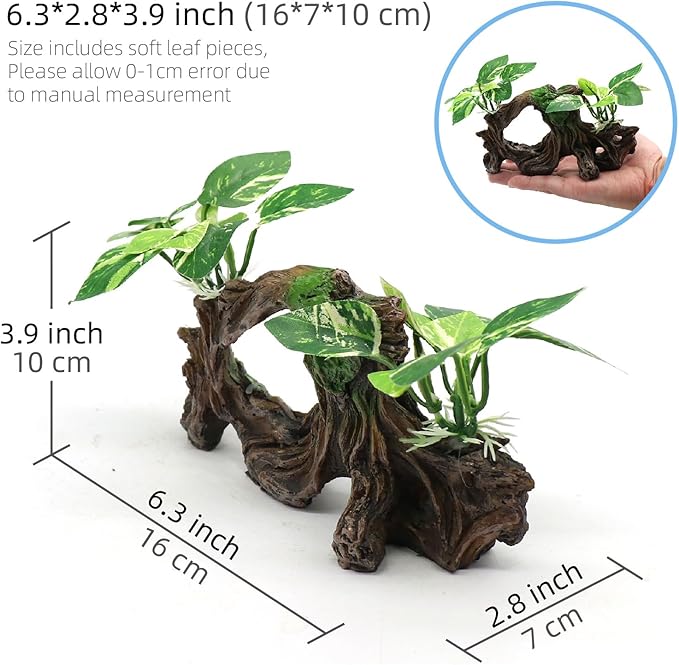Fish Tank Decorations Artifical Driftwood Cave Aquarium Decor Ornaments Silk Aquarium Plants for Betta Fish Tank Accessories