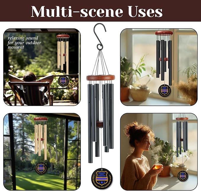 Personalized Police Memorial Wind Chime – “Heroes Live Forever” Custom Engraved Name & Eow Date – Blue Honor Line Fallen Officer Sympathy Gift – Memorial Windchime Tribute for Law Enforcement Heroes