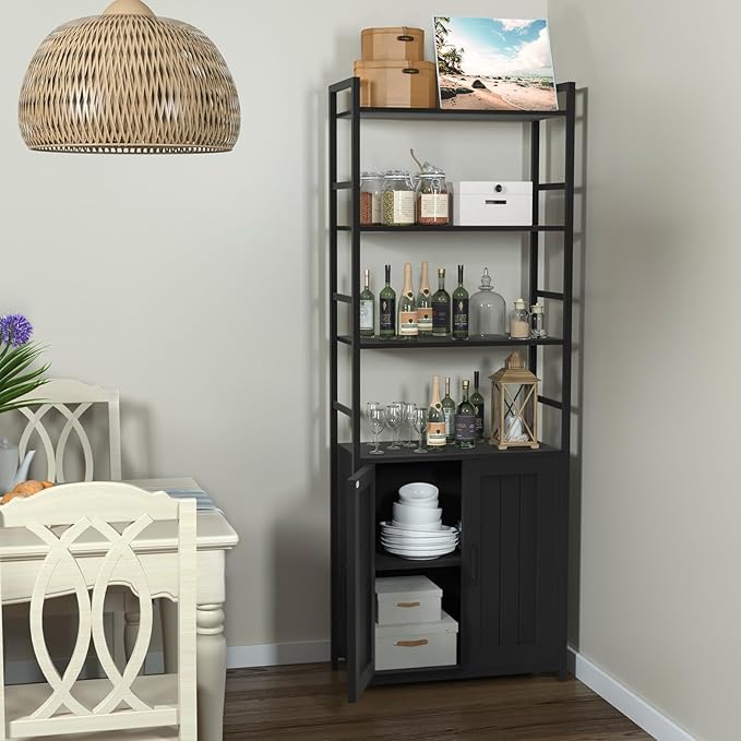 Black Bookshelf with Doors,70" Tall Bookcase with Storage Cabinet,6 Tier Book Shelf for Living Room/Bedroom/Office/Kitchen,70"(H)*26"(L)*11.8"(W)