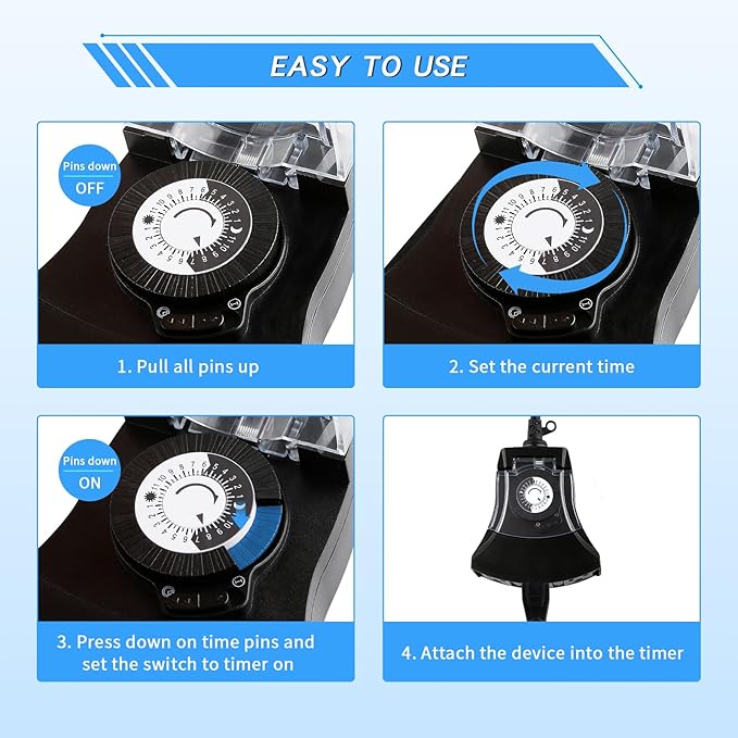 Outdoor Timer Outlet Waterproof, 24 Hour Mechanical Timer Outlet for Home and Garden, 3 Grounded, 15A 3/4HP, Black, 2 Pack
