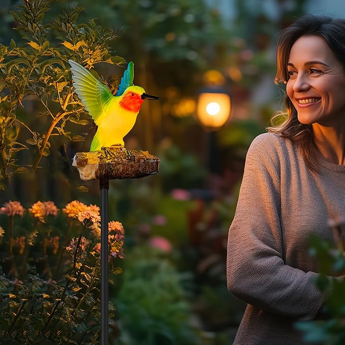 Hummingbird Solar Lights for Outside with Simulated Hummingbird Call and Breathing Light Waterproof Hummingbird Statue for Garden Decorative Lighting, for All Seasons