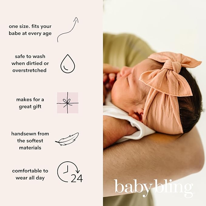 Baby Bling Bows - Newborn to Little Baby Girl Bows, 2 Pack Nylon Super Soft Stretchy Knot Toddler Headbands, Perfect Hair Accessories Head Bands for Infant Kids(Mauve & Ash)