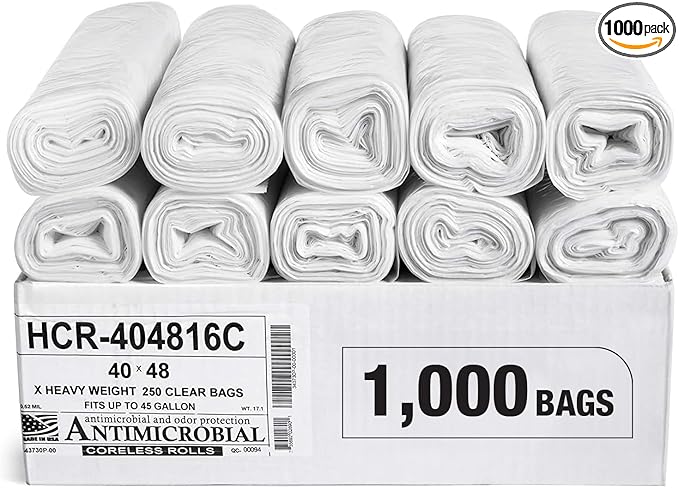 Aluf Plastics High Density Trash Bags, 45 Gallon, 16 Micron,